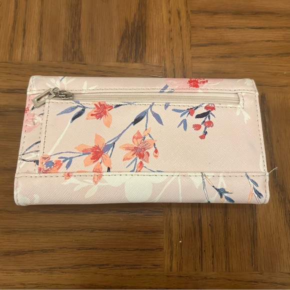 Guess Pink Floral Trifold Long Continental Wallet with Silver Hardware - Picture 2 of 4